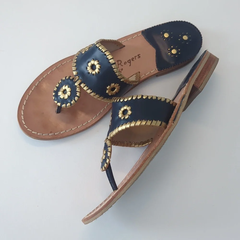 Jack Rogers Nantucket Gold Sandal in Midnight and Gold Navy Gold size 9 - Picture 6 of 14